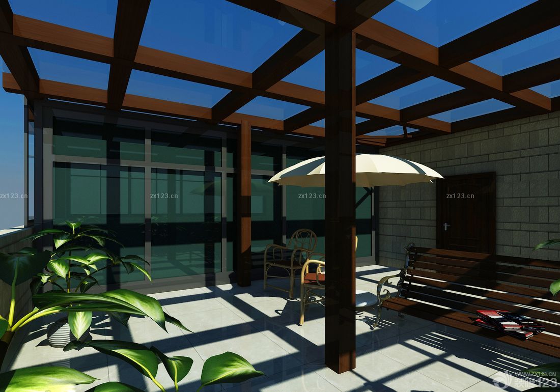 农村一层别墅露天阳台设计效果图片