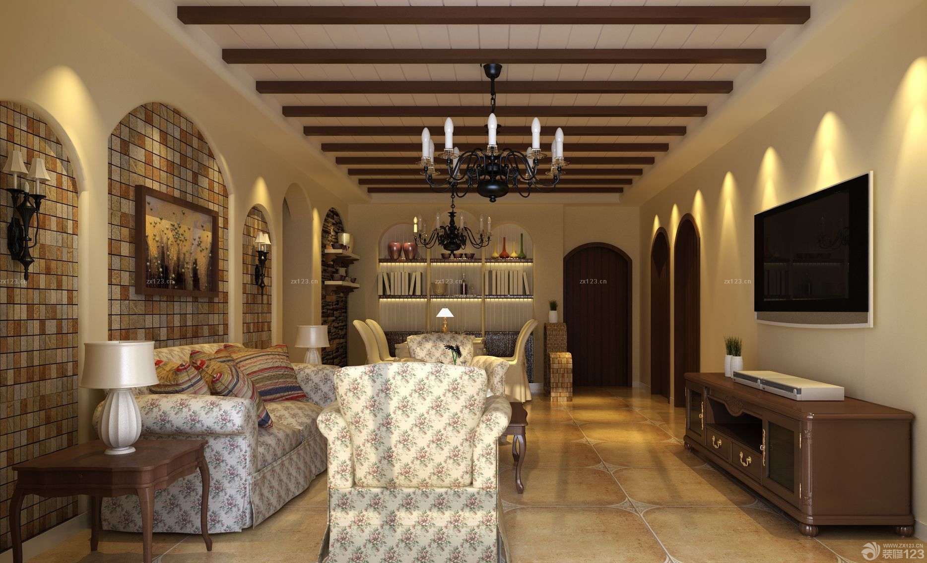 2025美式乡村混搭风格电视柜设计图片大全