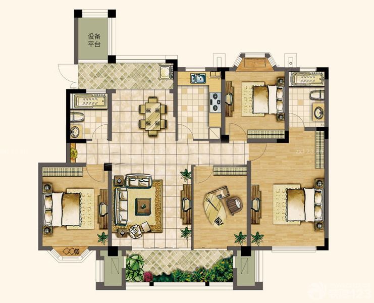 2023花园洋房三室两厅户型图