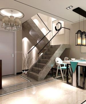 玻璃立面室内楼梯设计效果图
