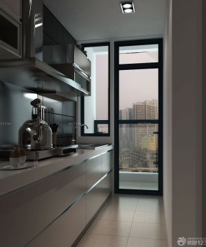 简约厨房通往阳台门黑色门框装修效果图片