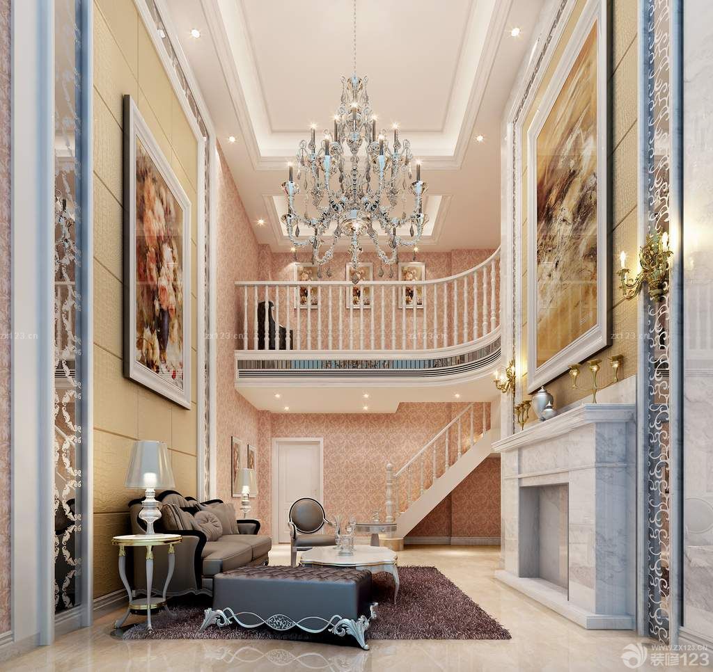 2025欧式风格楼中楼客厅沙发装修效果图大全