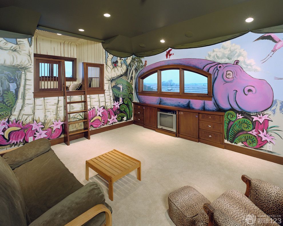 创意美式风格儿童房墙绘图片