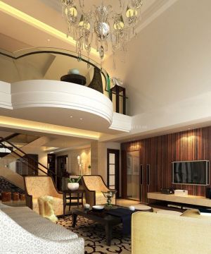 2025美式乡村风格楼中楼客厅电视墙装修效果图大全