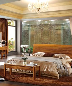 2025别墅卧室实木床摆放效果图 