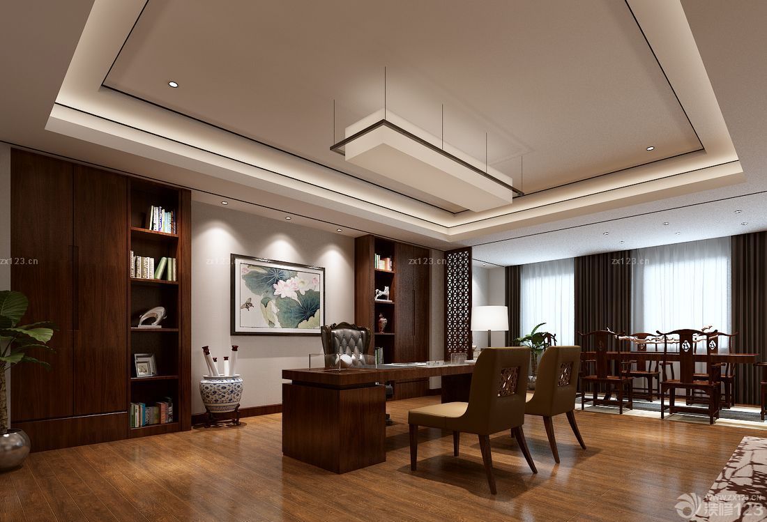 中式风格办公室窗帘装修效果图片