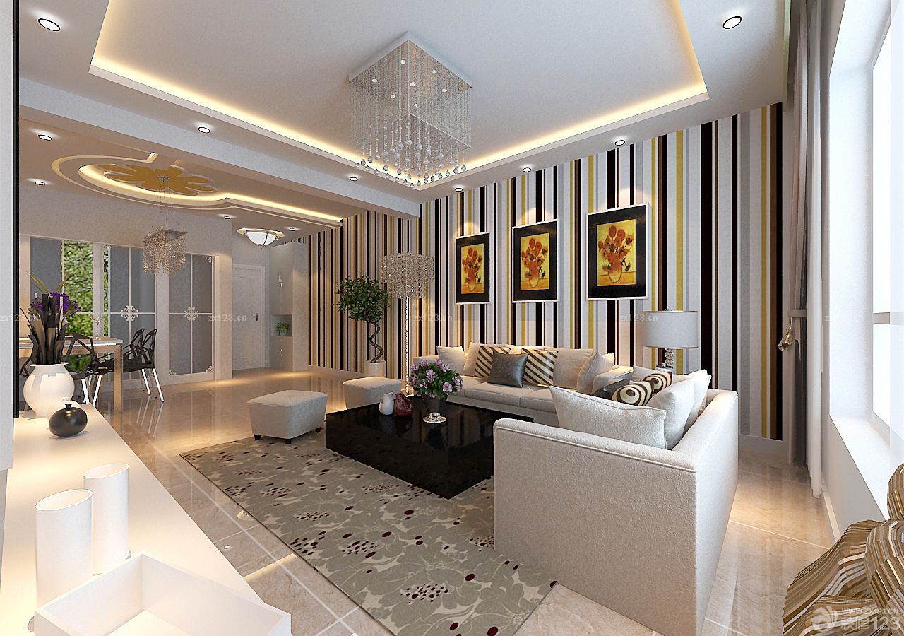 2025沙发背景墙条纹壁纸装修案例