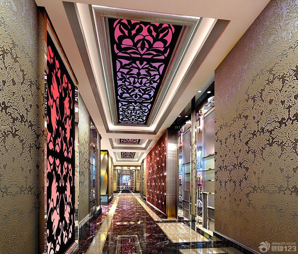 2025金色墙面ktv走廊装修效果图