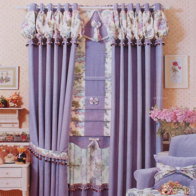 2025田园小客厅紫色窗帘效果图