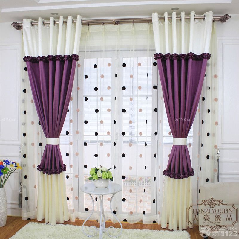 最新2025田园客厅阳台隔断紫色窗帘效果图欣赏