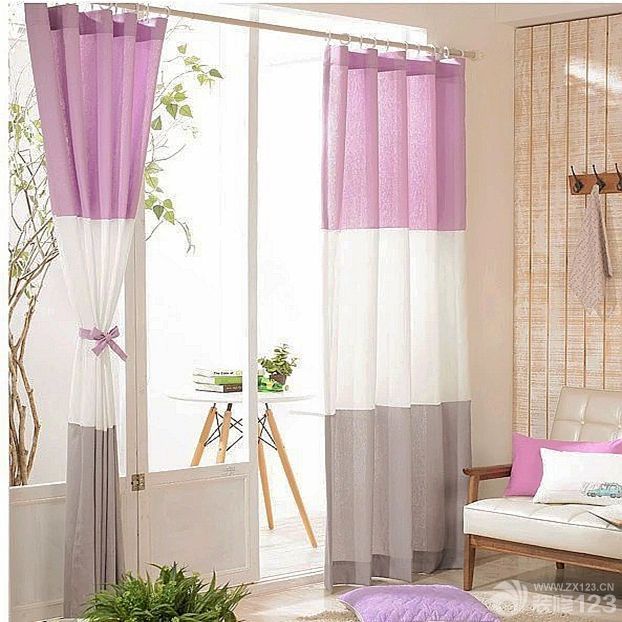 最新2025田园小客厅紫色窗帘装修效果图