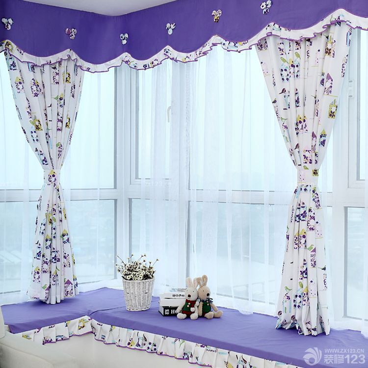 2025时尚田园飘窗台紫色窗帘图片大全