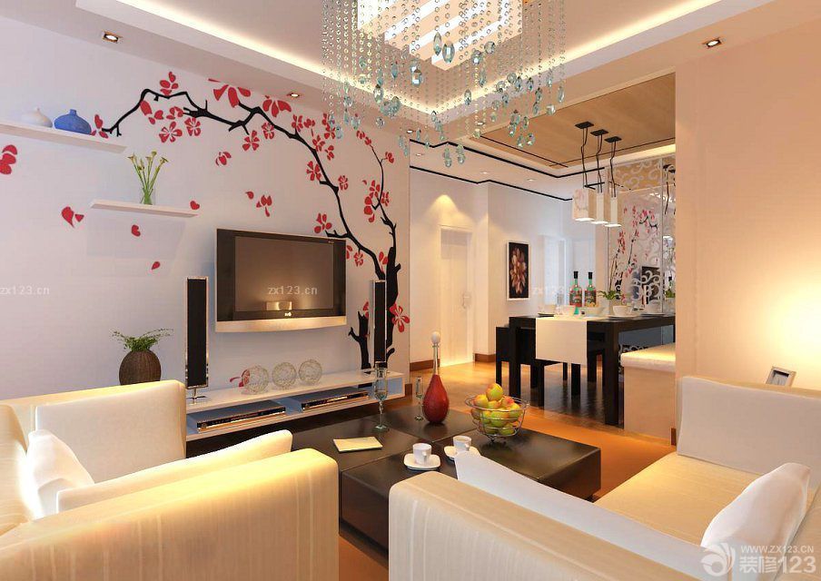 现代简约小户型客厅墙体彩绘图片2025