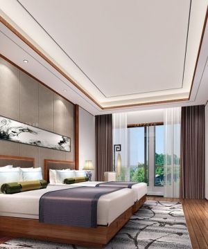 2023最新中式风格快捷酒店客房装修效果图