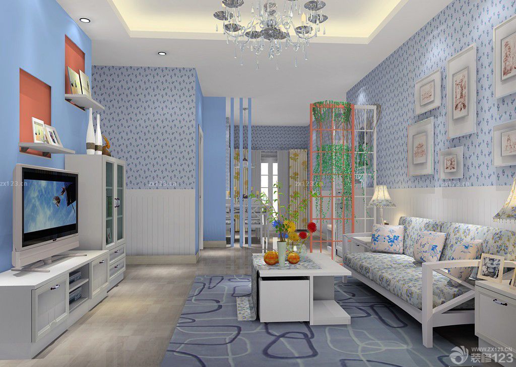 韩式田园风格彩色壁纸设计效果图片