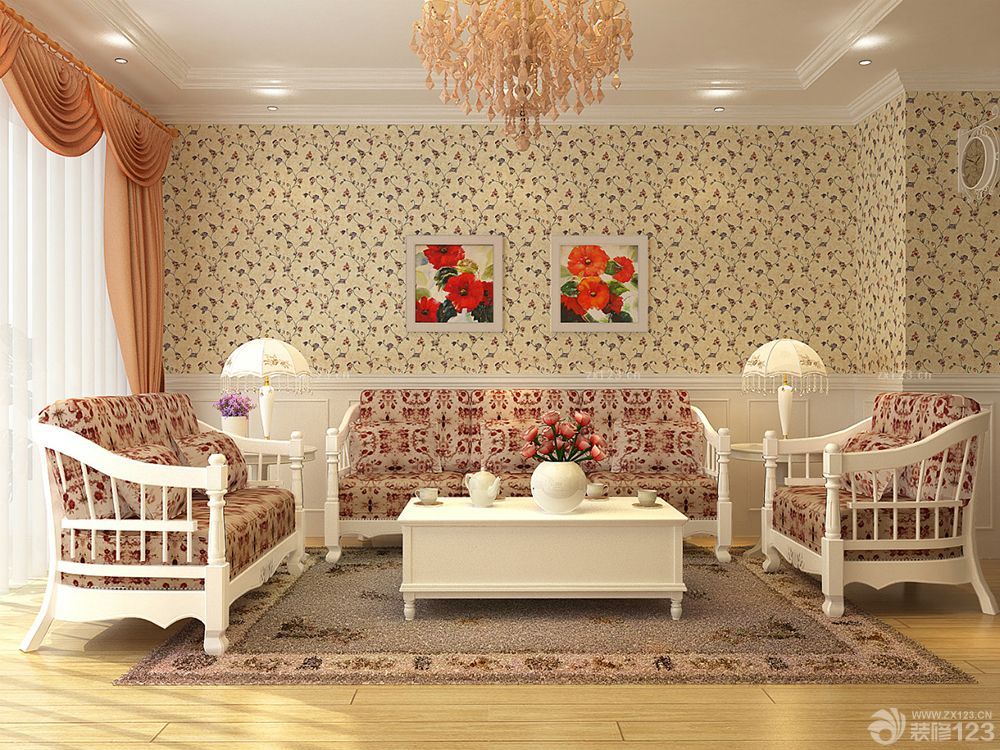 韩式田园风格彩色壁纸装修图片大全