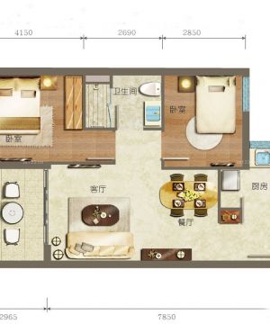 最新地中海风格一室两厅平面设计效果图欣赏