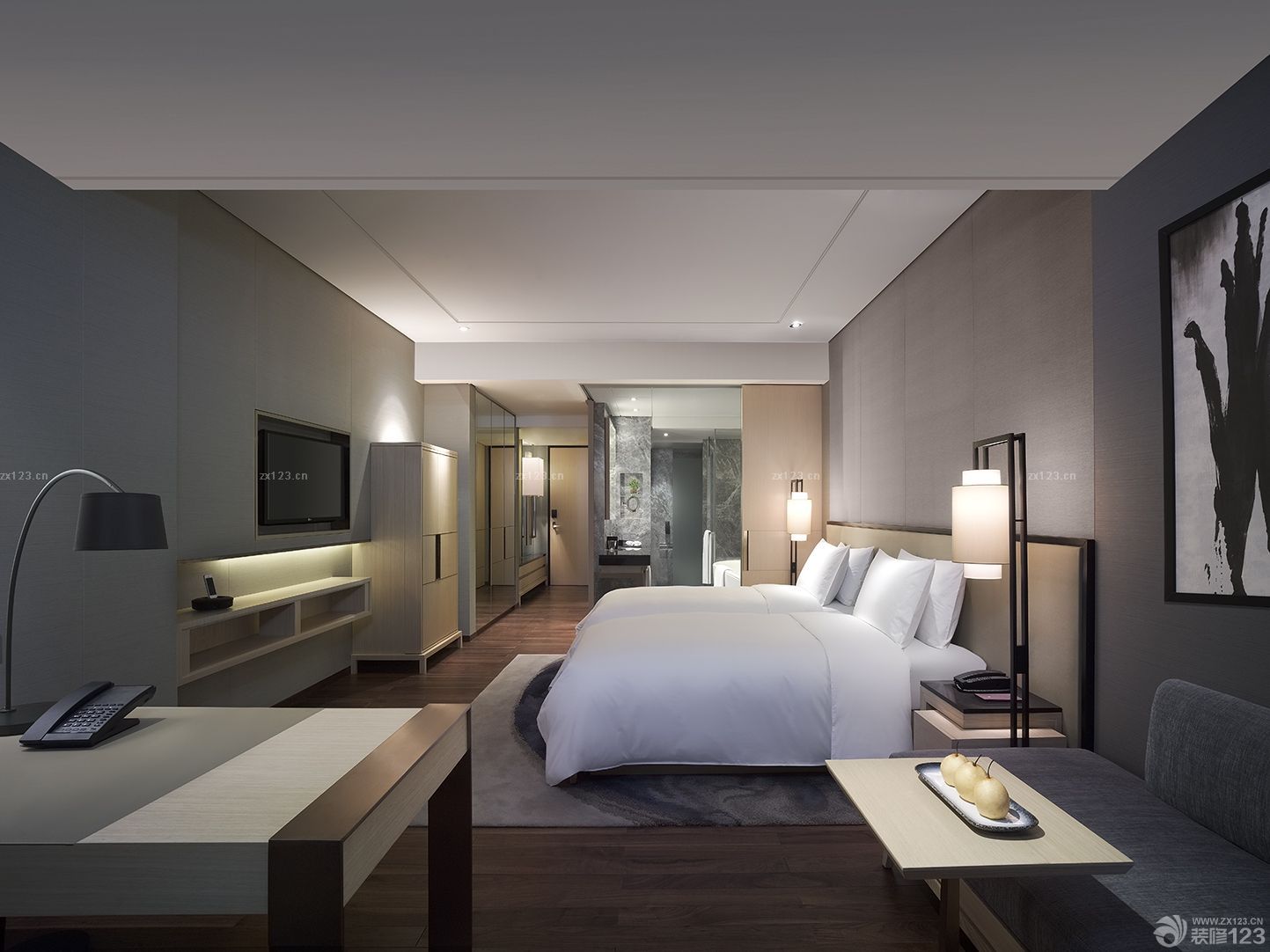 时尚五星级酒店客房装修实景图_设计456装修效果图