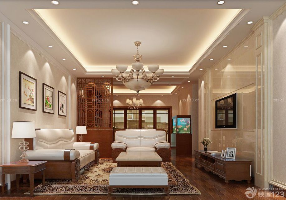 2025简欧与中式混搭风格客厅设计图