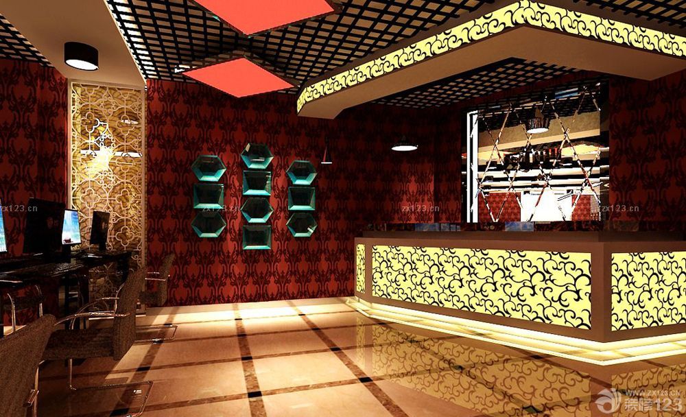 中式风格网吧吧台设计图