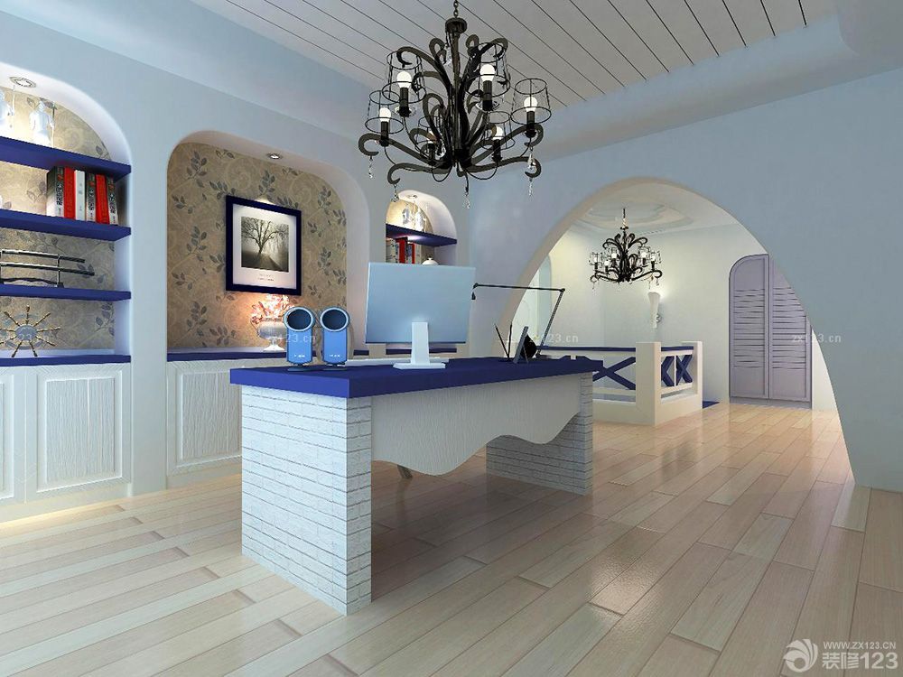 地中海风格书房建筑装修效果图