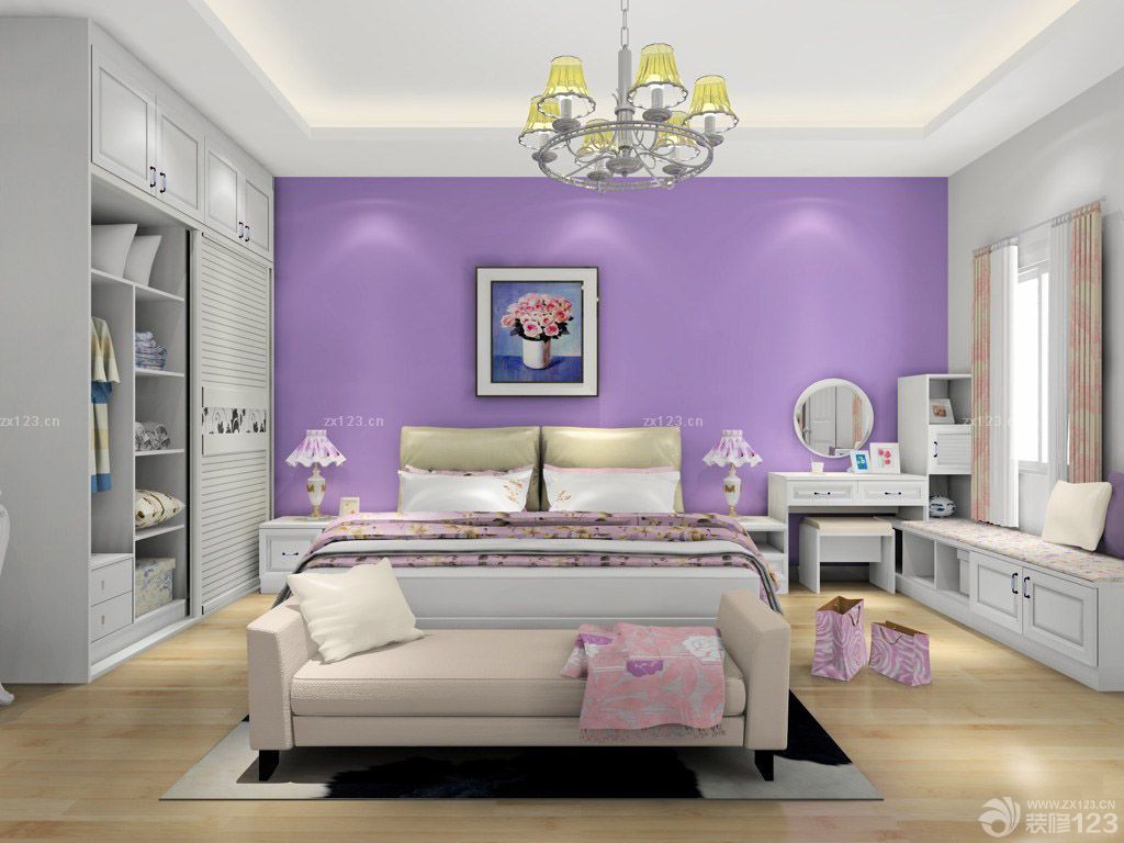 2025简约家庭室内背景墙紫色墙面效果图