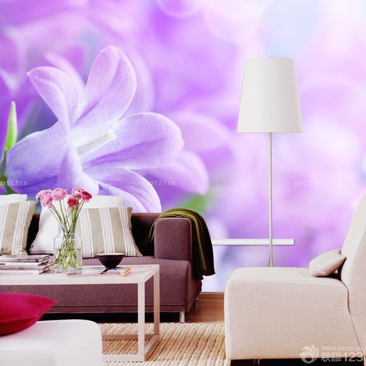 2023家庭室内客厅背景墙紫色墙面装修设计图