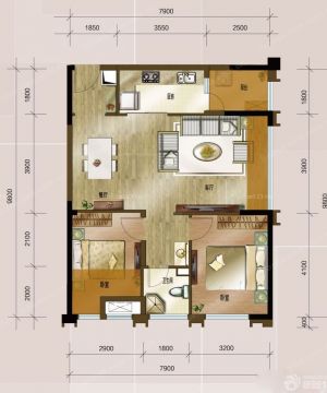 2023现代中式风格两房户型设计图片