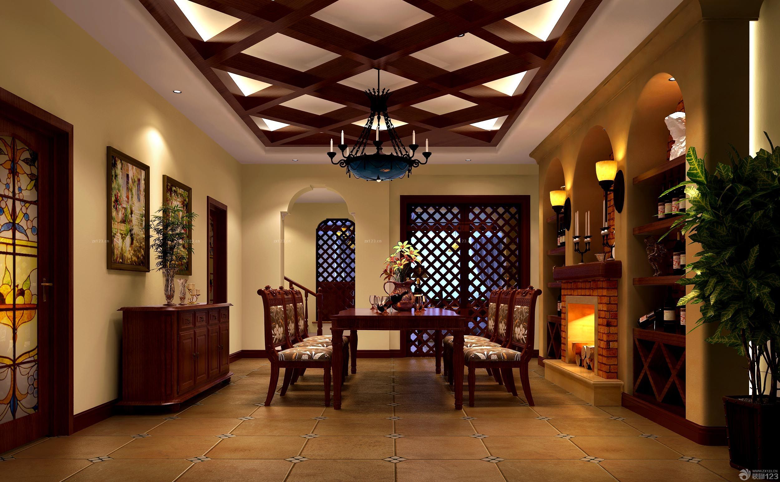 2025新古典家庭室内红木色门装修设计图片