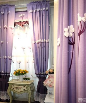 2023温馨家庭室内紫色绣花窗帘装修效果图