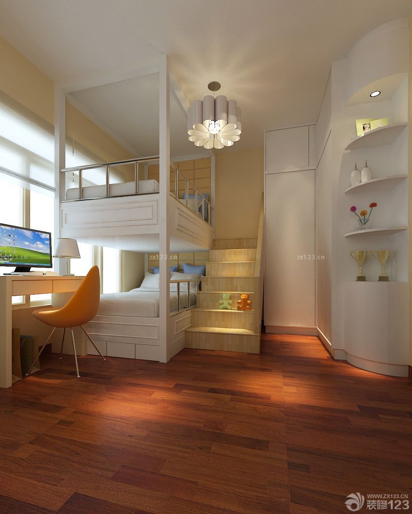 2023现代设计风格卧室实木儿童床装修案例