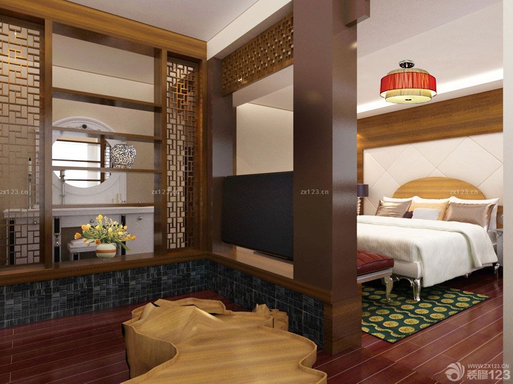 2025小户型新中式卧室隔断装修设计效果图欣赏