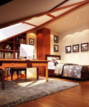 现代中式风格20小户型斜顶阁楼书房装修效果图欣赏