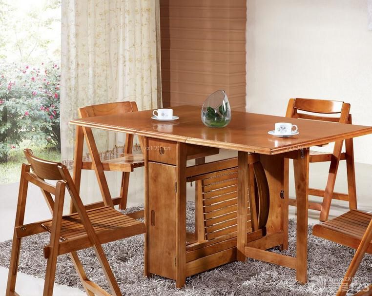 现代中式家装实木折叠餐桌装修图片
