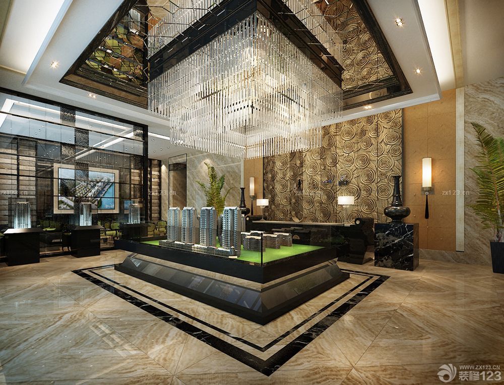 中式风格售楼部形象墙装修效果图欣赏