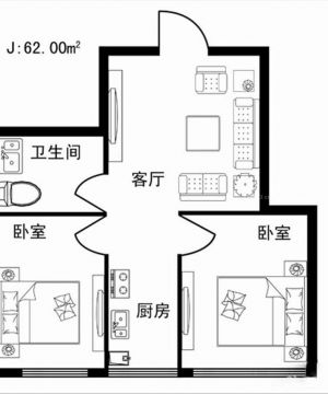 2023年二室一厅一卫户型图