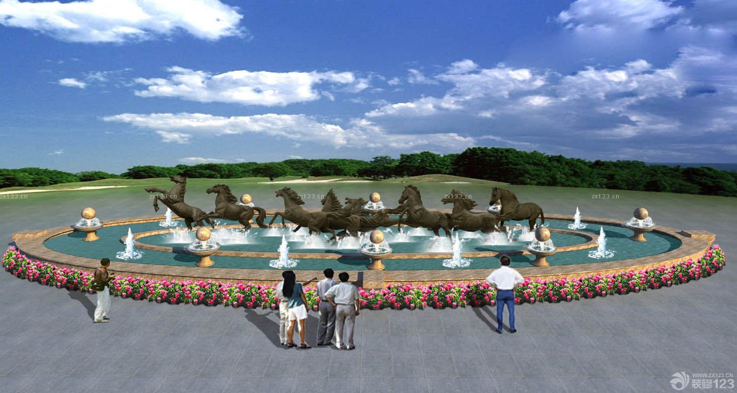 2025时尚混搭风格广场喷泉设计图片