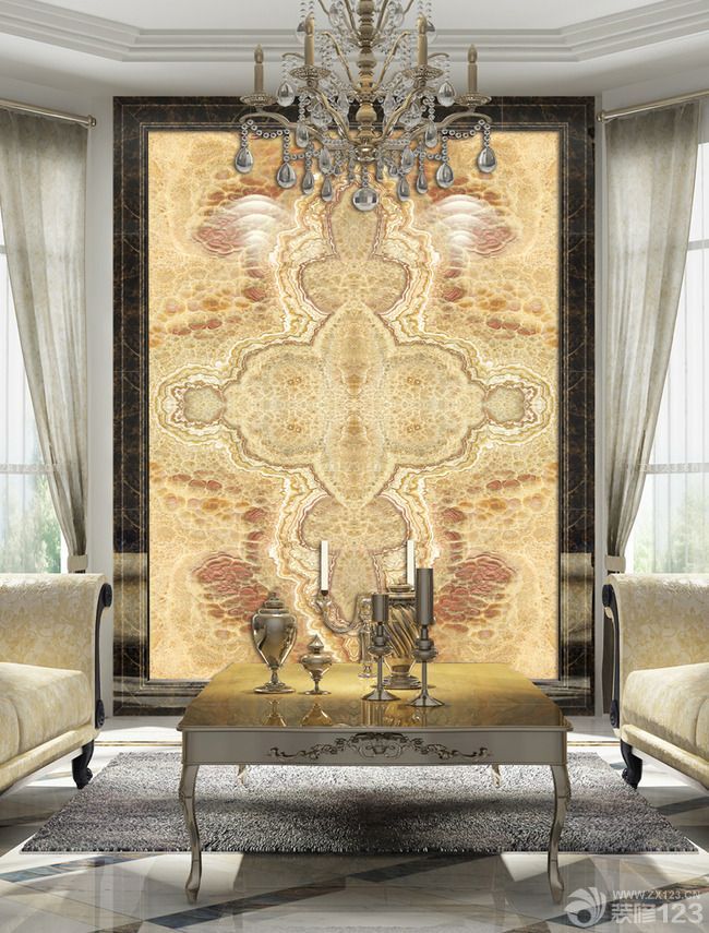 小别墅魔雕背景墙装修实景图