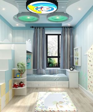 美式10平米儿童房高低床设计效果图片