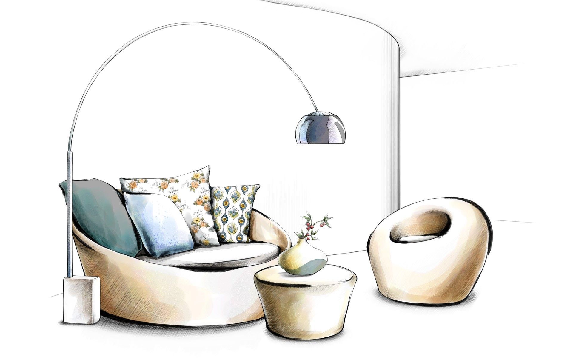 室内沙发创意组合家具手绘设计效果图片大全