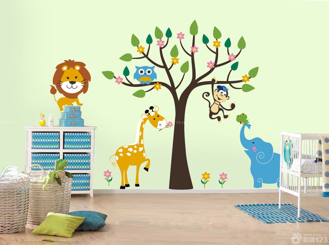 家装儿童房样板间室内手绘背景墙效果图欣赏