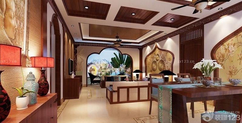 东南亚风格木质吊顶装修设计效果图片