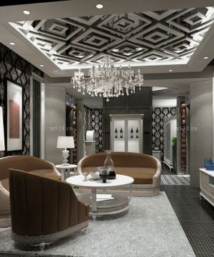 2025最新欧式风格家具展厅雕花吊顶装修效果图欣赏