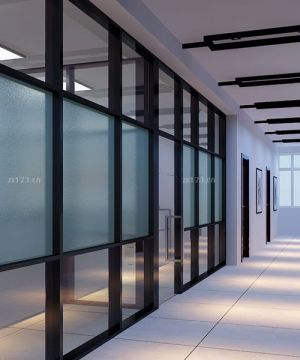 写字楼办公区玻璃隔断门装修实景图2025