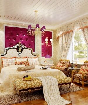 欧式风格豪华卧室小花窗帘设计图片大全