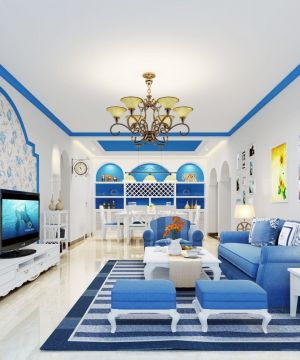 地中海风格简单一室一厅电视背景墙装修设计图片欣赏