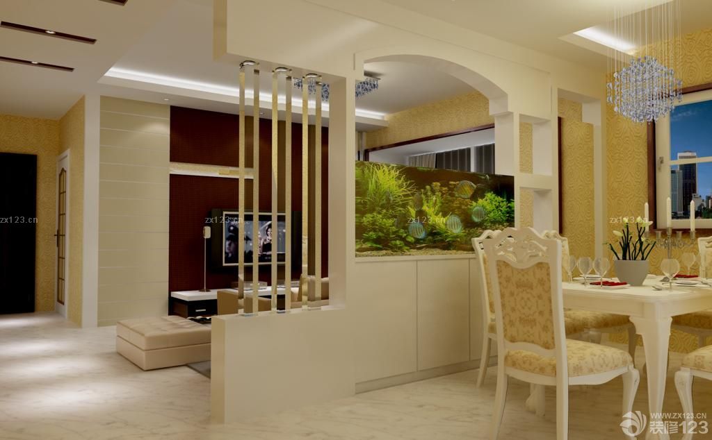 2025家装餐厅客厅隔断鱼缸设计图片