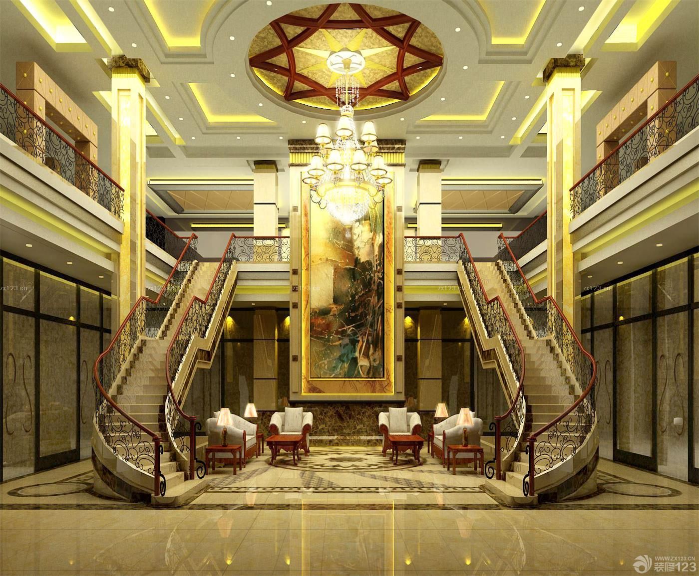 豪华中式会所设计吊顶灯装修案例