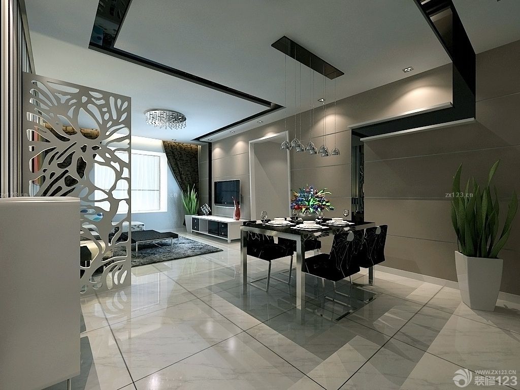 2025 客厅餐厅一体咖啡色墙面设计图