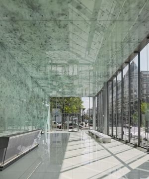 2023最新快捷酒店大堂艺术玻璃墙面装修效果图欣赏